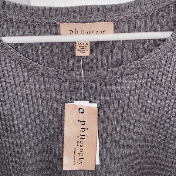 NWT Philosophy Ribbed Puff Shoulder Sweater in Grey - Picture 4 of 4